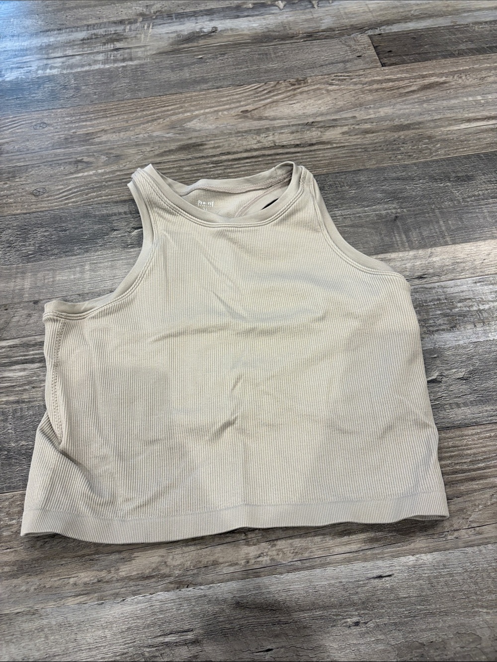 High-Neck Ribbed Crop Tank Top - Cream